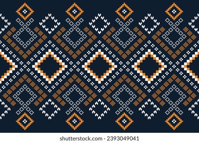 Indigo navy blue geometric traditional ethnic pattern Ikat seamless pattern border abstract design for fabric print cloth dress carpet curtains and sarong Aztec African Indian Indonesian