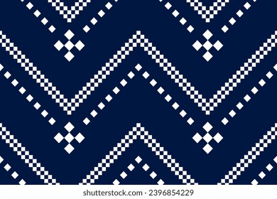 Indigo navy blue geometric traditional ethnic pattern Ikat seamless pattern border abstract design for fabric print cloth dress carpet curtains and sarong Aztec African Indian Indonesian