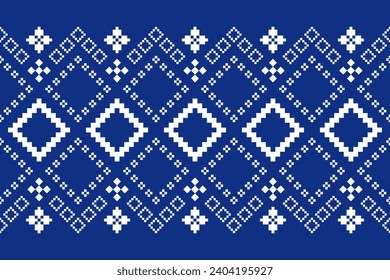 Indigo navy blue geometric traditional ethnic pattern Ikat seamless pattern border abstract design for fabric print cloth dress carpet curtains and sarong Aztec African Indian Indonesian