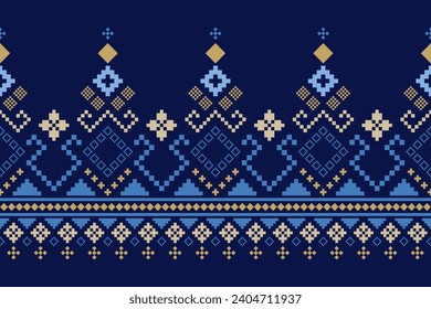 Indigo navy blue geometric traditional ethnic pattern Ikat seamless pattern border abstract design for fabric print cloth dress carpet curtains and sarong Aztec African Indian Indonesian