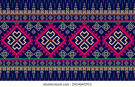 Indigo navy blue geometric traditional ethnic pattern Ikat seamless pattern border abstract design for fabric print cloth dress carpet curtains and sarong Aztec African Indian Indonesian.