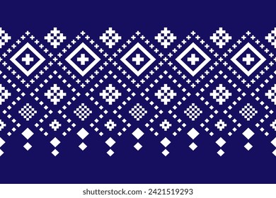 Indigo navy blue geometric traditional ethnic pattern Ikat seamless pattern border abstract design for fabric print cloth dress carpet curtains and sarong Aztec African Indian Indonesian