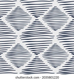 Indigo navy blue shibori Geometric ethnic oriental seamless pattern traditional hand draw Design for background,carpet,wallpaper,clothing,wrapping,Batik,fabric,Vector illustration.embroidery style.