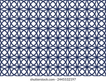 Indigo overlap circle vector pattern. Semicircle curve pattern. Abstract vector. Seamless background. Simplicity. Backdrop. Gift wrap. Postcard. Graphic design. Vintage style. Fabric pattern. Textile.