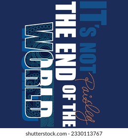 Indigo Paisley college design with text and numbers patchwork, spring summer design, vector fashion style.