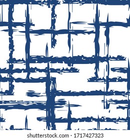 Vector de rayas de papel índigo, patrón sin problemas. Papel tapiz de la línea de mano. Tapa azul textura gruesa. Diseño Geométrico de Línea.