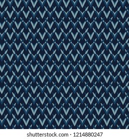 Indigo Pattern Knit Texture Seamless Vector Backdrop. Hand Drawn Textile Illustration for Geometric Fashion Prints, Stationery, Hippie Packaging, Trendy Organic Cloth Backdrop. Masculine Home Decor.