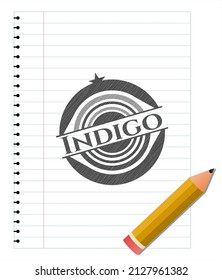 Indigo pencil strokes emblem. Vector Illustration. Detailed. 