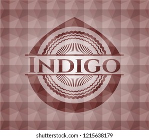 Indigo red emblem with geometric background. Seamless.