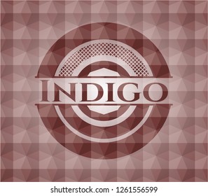 Indigo red seamless emblem with geometric pattern background.