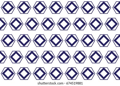 Indigo rhombus and curves pattern 