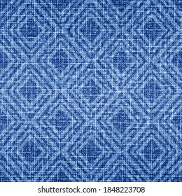 Indigo seamless pattern. Abstract ethnic texture fabric. Blue background for design prints. Grunge urban effect. Modern shibori denim. Irregular geometric pattern. Art ikat motif textile. Vector 