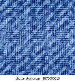 Indigo seamless pattern. Abstract intricate texture fabric. Blue background for design prints. Grunge urban effect. Modern variegated denim. Irregular geometric pattern. Art imperfect textile. Vector 