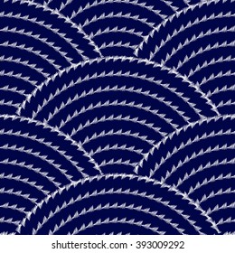 Indigo Seamless Pattern. Blue Dark Seamless Pattern. Indigo Wavy Seamless Pattern. Tribal Indigo Seamless Pattern. Vector Illustration.