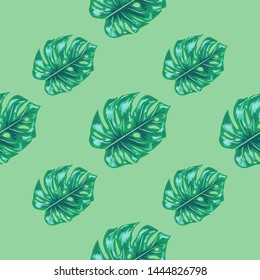 Indigo seamless pattern with monstera palm leaves. Summer tropical camouflage fabric design.