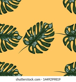 Indigo seamless pattern with monstera palm leaves. Summer tropical camouflage fabric design.