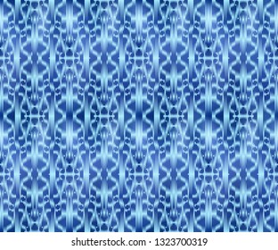 Indigo shibori dyed textile seamless pattern. Repeatable jeans background.