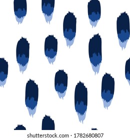 Indigo Smear Vector Seamless Pattern. Textile Stain Design. Blue Color Stripe Wallpaper.