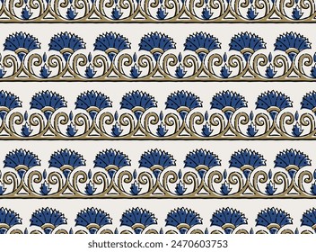 INDIGO SPRIG FLORAL WITH SEAMLESS BORDER AJRAKH PATTERN AND BLOCK PRINT PATTERN BATIK PRINT BACKGROUND DIGITAL PRINTING TEXTILE PATTERN