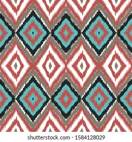 Indigo Stripe Carpet. Indigo Chevron Vector Seamless Pattern. Ethnic Ikat Bohemian Ornament. Scarlet Indian Stripe Print. Stripe Shibori Indonesian.