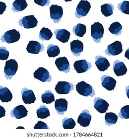 Indigo Stripe Vector Seamless Pattern. Paper Smear Wallpaper. Blue Stroke Stain Texture.