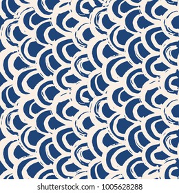 Indigo tie dye seamless pattern. Print texture waves. Geometrical seamless vector stripes. Striped watercolor texture batik. Watercolour pattern. Organic japanese natural tiles. Blue and white print.
