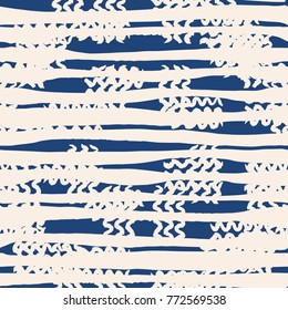Indigo tie dye seamless pattern. Print texture waves. Geometrical seamless vector stripes. Striped watercolor texture batik. Watercolour pattern. Organic japanese natural tiles. Blue and white print.