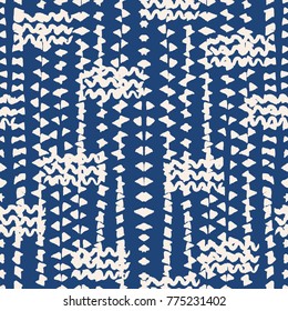 Indigo tie dye seamless pattern. Print texture waves. Geometrical seamless vector stripes. Striped watercolor texture batik. Watercolour pattern. Organic japanese natural tiles. Blue and white print.