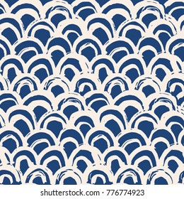 Indigo tie dye seamless pattern. Print texture waves. Geometrical seamless vector stripes. Striped watercolor texture batik. Watercolour pattern. Organic japanese natural tiles. Blue and white print.