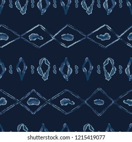 Indigo Tie Dye Seamless Vector Pattern. Organic Blue Bandana Prints Textile Illustration for Bohemian Fashion, Hippie Packaging, Trendy Organic Cloth Backdrop. Indonesian Style Fabric Home Decor.