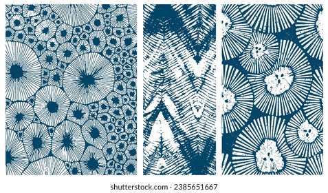 Indigo Tie Dye Shibori. Abstract Organic Pattern. Leaves, Flowers Brush Strokes. Modern Batic Background Ornament. Abstract Organic Shape. Grounge Texture Walpaper. Leaf, Flowers Textile Background.
