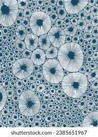 Indigo Tie Dye Shibori. Abstract Organic Pattern. Leaves, Flowers Brush Strokes. Modern Batic Background Ornament. Abstract Organic Shape. Grounge Texture Walpaper. Leaf, Flowers Textile Background.
