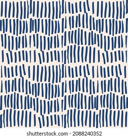 Indigobinde Farbstoff Shibori Vektor nahtloses Muster. Minimalistische geometrische orientalische Fliesen wiederholen sich in Marineblau und von Weiß. Organische Textur. Japanischer traditioneller Druck.