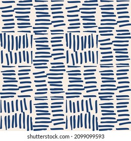 Indigo tie dye shibori vector seamless pattern. Minimalist geometric oriental  tile repeat in navy blue and off white. Organic texture. Japanese traditional print.