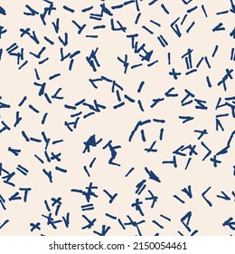 Indigo tie dye shibori vector seamless pattern. Minimalist geometric oriental  endless tile repeat in navy blue and white. Organic texture. Japanese traditional print.

