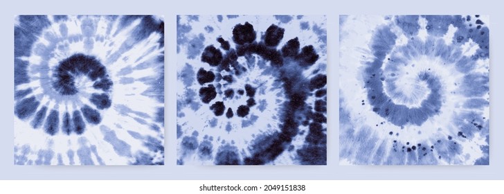 Indigo Tie Dye Spiral. Hippie Shirt Fabric. Psychedelic Grunge Textile. Tie Dye Spiral in the Effect of the 70s. Cool Flower Print. Blue Round Pattern. Soft Cloth. Tie Dye Spiral.
