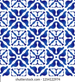 indigo tile pattern, ceramic blue and white abstract flower seamless background design, beautiful porcelain wallpaper decor vector illustration