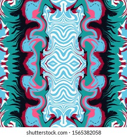 Indigo Tile Vector Seamless Pattern. Pink Abstract Chevron Ethnic Print. Ocean Tribal Fashion Design. Cobalt Tie Dye Fabric Japanese Ornament. Navajo Drawing Wallpaper