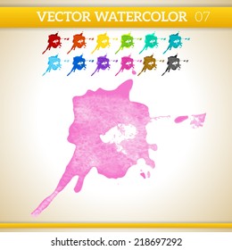 Indigo Vector Watercolor Artistic Splash for Design and Decoration. In rainbow color variations.
