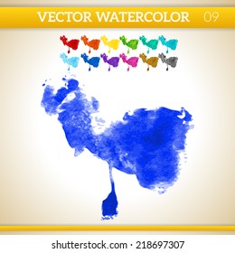 Indigo Vector Watercolor Artistic Splash for Design and Decoration. In rainbow color variations.