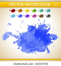Indigo Vector Watercolor Artistic Splash for Design and Decoration. In rainbow color variations. 