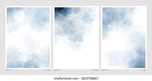 indigo watercolor wet wash splash 5x7 invitation card background template collection 