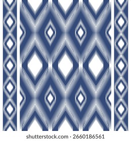 Indigo and white diamond pattern on a white background with border geometric ethnic pattern Southwestern ethnic decor style