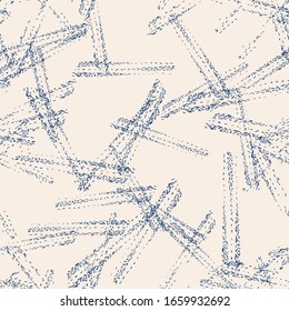 Indigo and White Vector seamless check pattern. Allover pattern. Ink grunge grid. Hand drawn seamless check pattern. Graphic background with ethnic tartan. Seamless check pattern background.