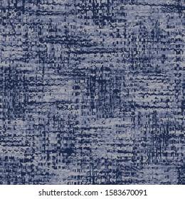 Indigo-Dyed Effect Textured Checked Distressed Background. Seamless Pattern. Distressed linen texture. Mesh. Monochrome. Vector illustration