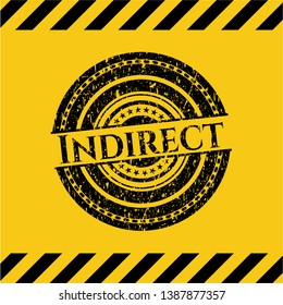 Indirect black grunge emblem, yellow warning sign. Vector Illustration. Detailed.