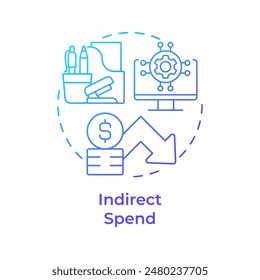 Indirect spend blue gradient concept icon. Expense submission, procurement. Cost reduction. Round shape line illustration. Abstract idea. Graphic design. Easy to use in infographic, presentation