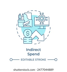 Indirect spend soft blue concept icon. Expense submission, procurement. Cost reduction. Round shape line illustration. Abstract idea. Graphic design. Easy to use in infographic, presentation