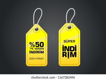Indirim etiketleri yazilari. Translation from turkish: Sale offer badges. Red promo seals/stickers. Isolated vector illustration.
