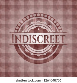 Indiscreet red seamless badge with geometric background.